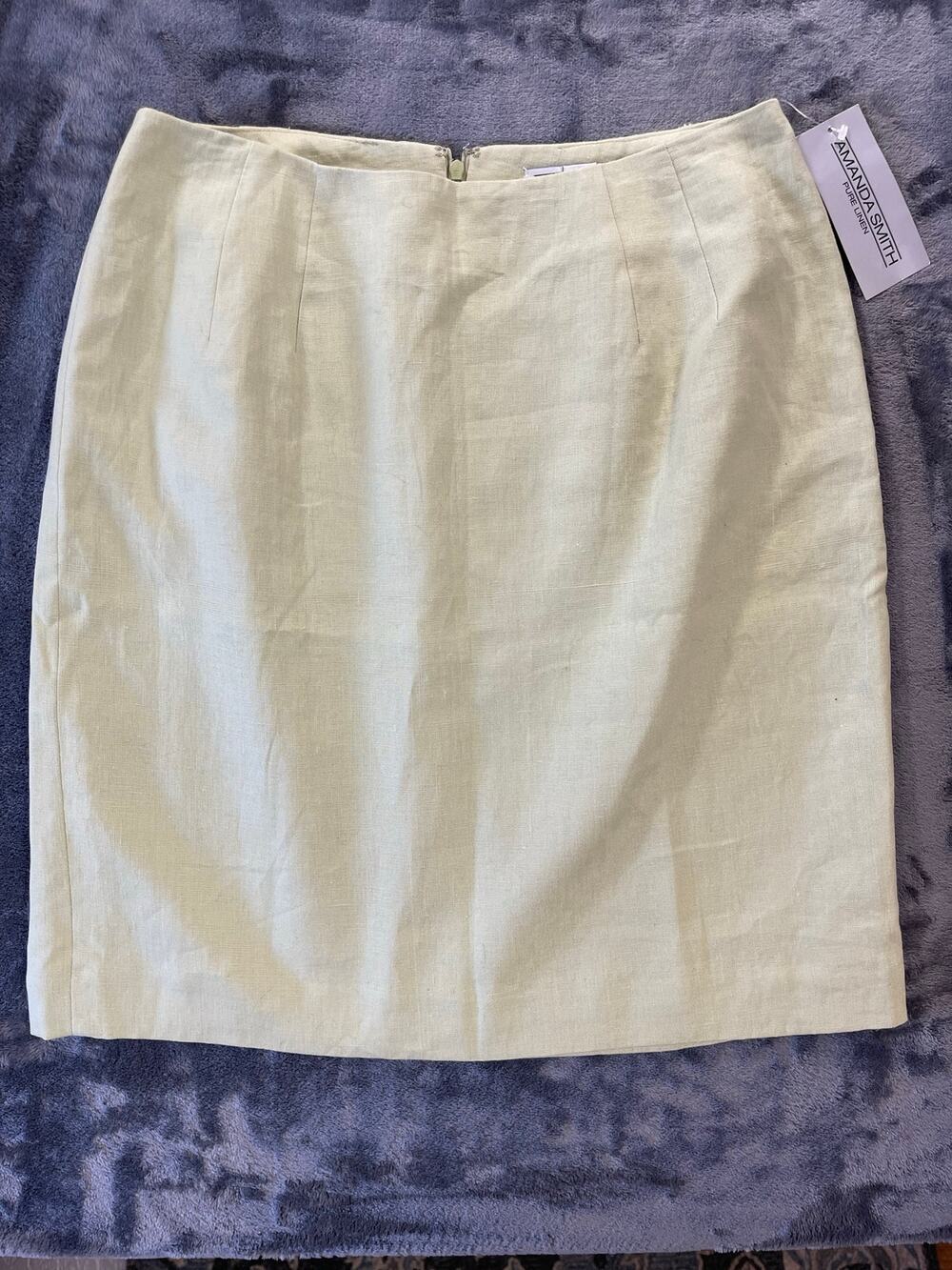Vintage Skirt Size 12 Sage Green Linen Mini Pencil NWT Amanda Smith